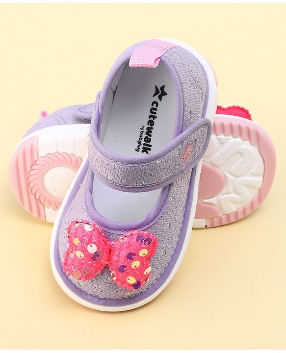 Cute Walk by Babyhug Velcro Closure Sandals with Sequin Bow Applique  - Purple