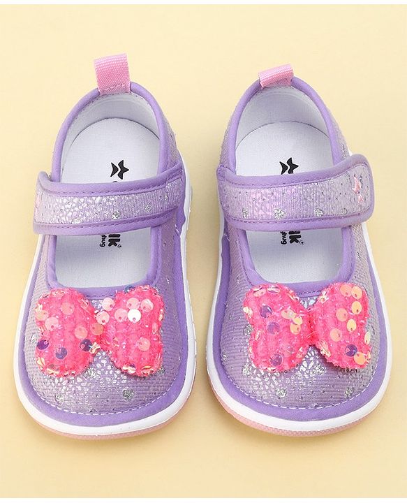 Cute Walk by Babyhug Velcro Closure Sandals with Sequin Bow Applique  - Purple