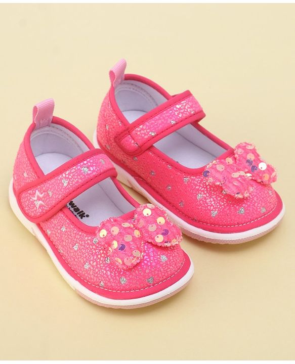 Cute Walk by Babyhug Velcro Closure Sandals with Sequin Bow Applique  - Fuchsia