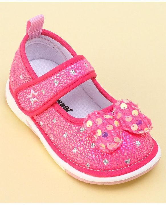 Cute Walk by Babyhug Velcro Closure Sandals with Sequin Bow Applique  - Fuchsia