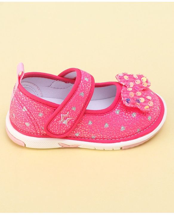 Cute Walk by Babyhug Velcro Closure Sandals with Sequin Bow Applique  - Fuchsia