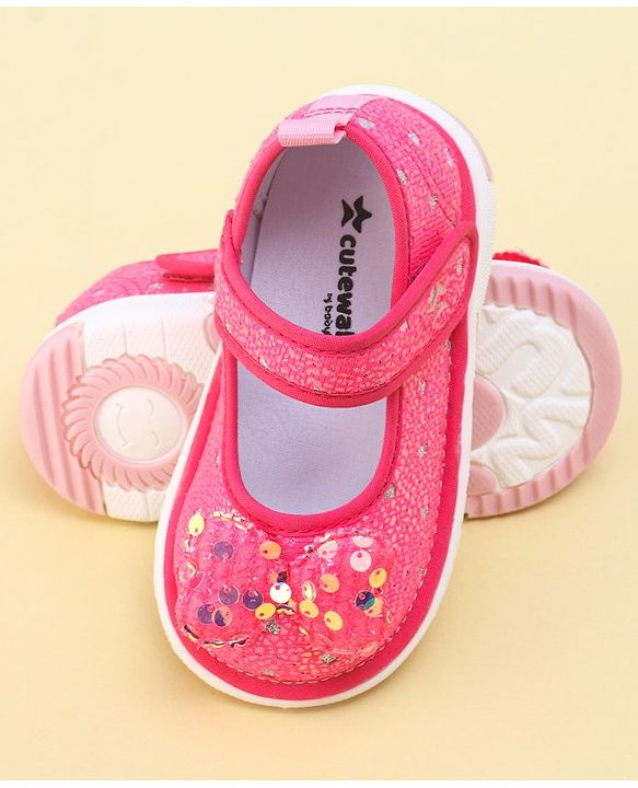Cute Walk by Babyhug Velcro Closure Sandals with Sequin Bow Applique  - Fuchsia