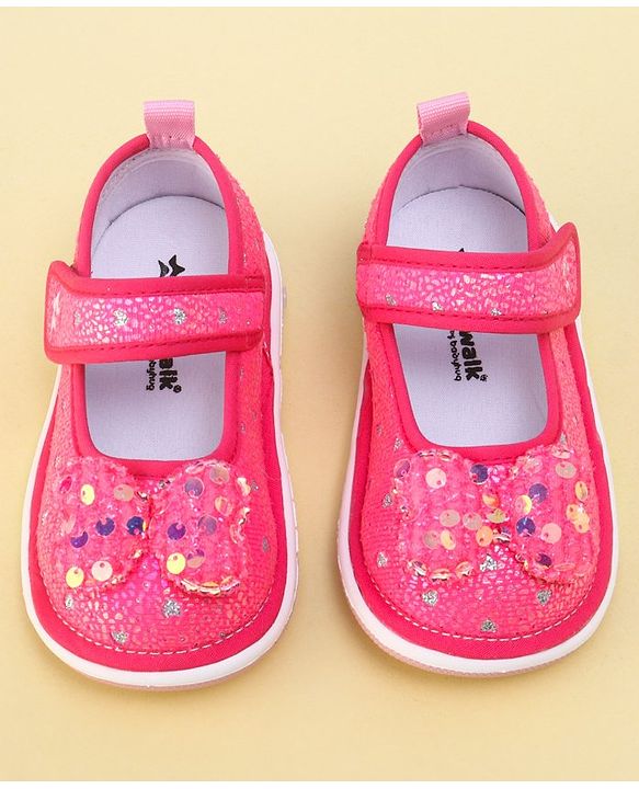 Cute Walk by Babyhug Velcro Closure Sandals with Sequin Bow Applique  - Fuchsia