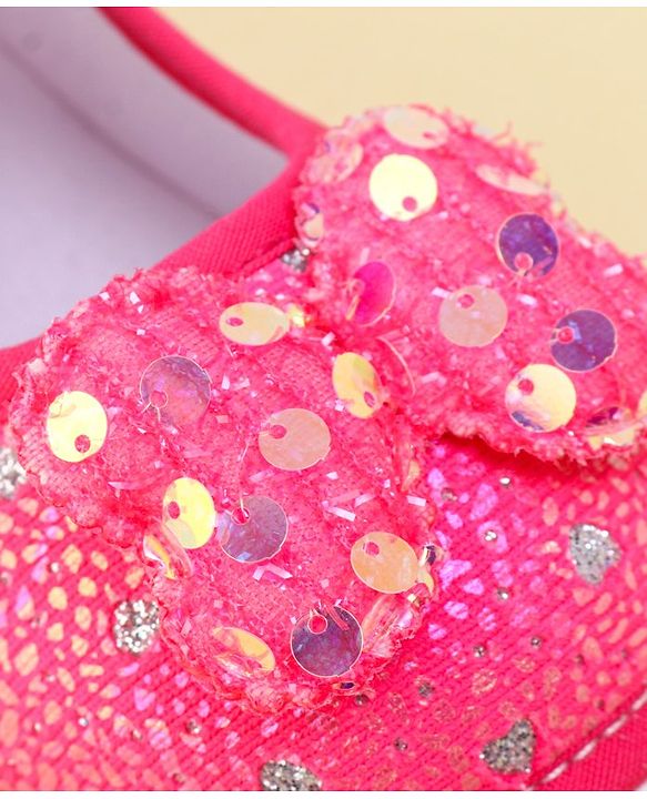 Cute Walk by Babyhug Velcro Closure Sandals with Sequin Bow Applique  - Fuchsia