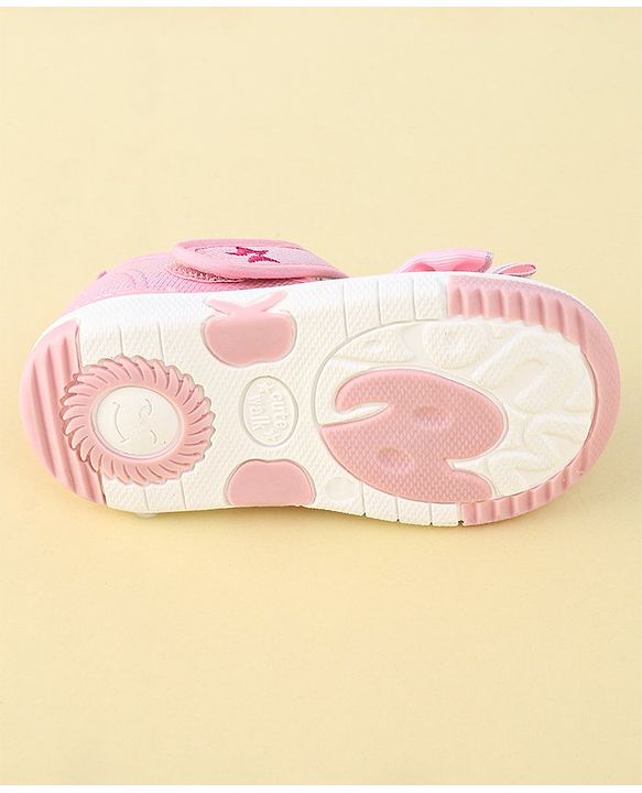 Cute Walk by Babyhug Velcro Closure Sequinned Sandals with Bow Applique - Pink