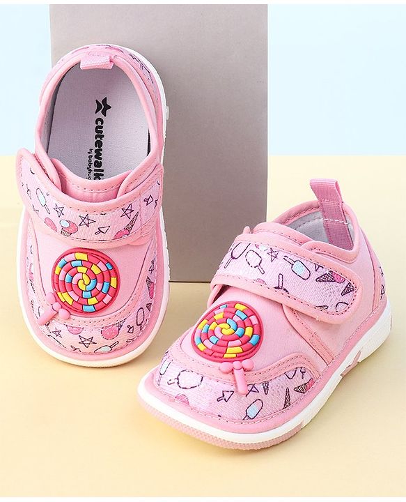 Cute Walk by Babyhug Velcro Closure Sandals with Ice Cream Print - Pink