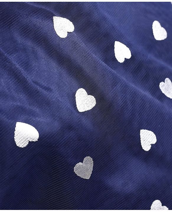Pine Kids Woven Frill Sleeves Party Dress with Bow Applique Hearts Print - Navy Blue
