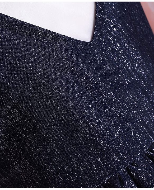 Pine Kids Woven Full Volume Sleeves Shimmer Party Dress - White & Navy Blue