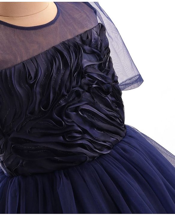 Pine Kids Woven Puffed Sleeves Party Dress - Navy Blue