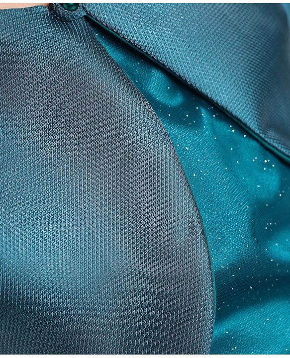Pine Kids Woven Puffed Sleeves Jacket with Gilttery Tiered Party Dress  Bow Applique - Teal Blue
