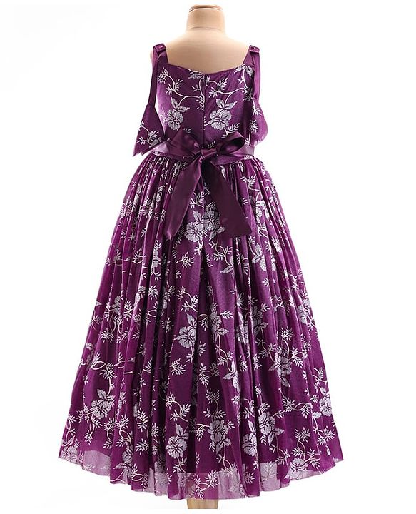 Pine Kids Woven Sleeveless Gown with Corsage Applique Floral Print - Boysenberry Purple