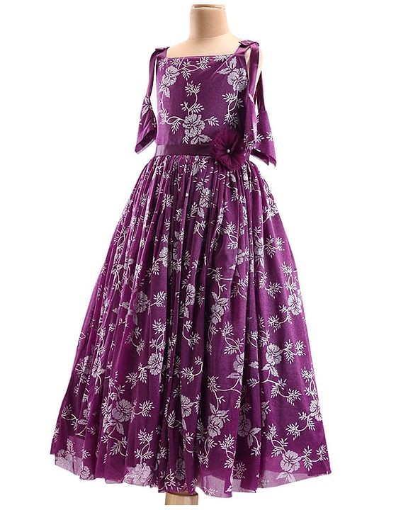 Pine Kids Woven Sleeveless Gown with Corsage Applique Floral Print - Boysenberry Purple
