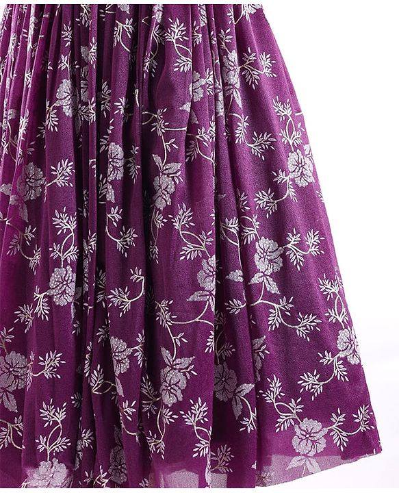 Pine Kids Woven Sleeveless Gown with Corsage Applique Floral Print - Boysenberry Purple