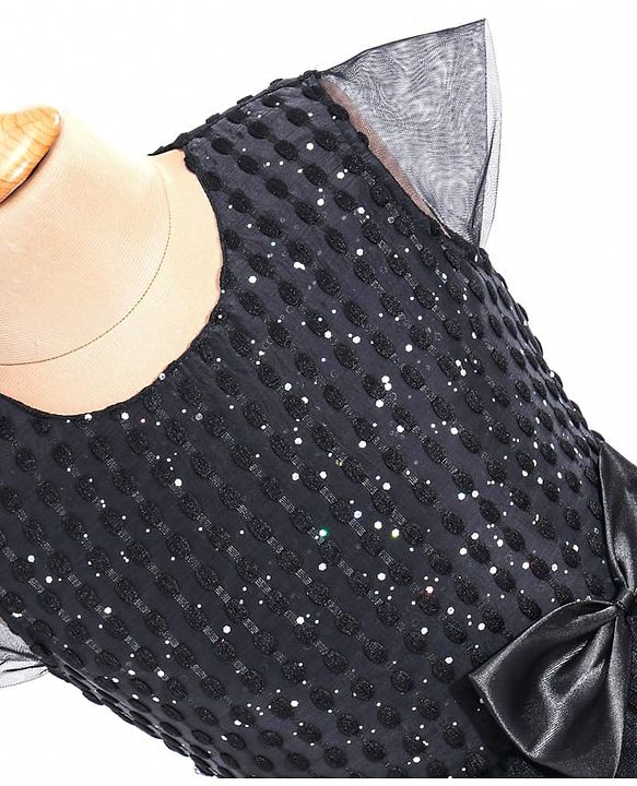 Pine Kids Woven Cap Sleeves Party Frock with Glitter Detailing & Bow Applique - Black