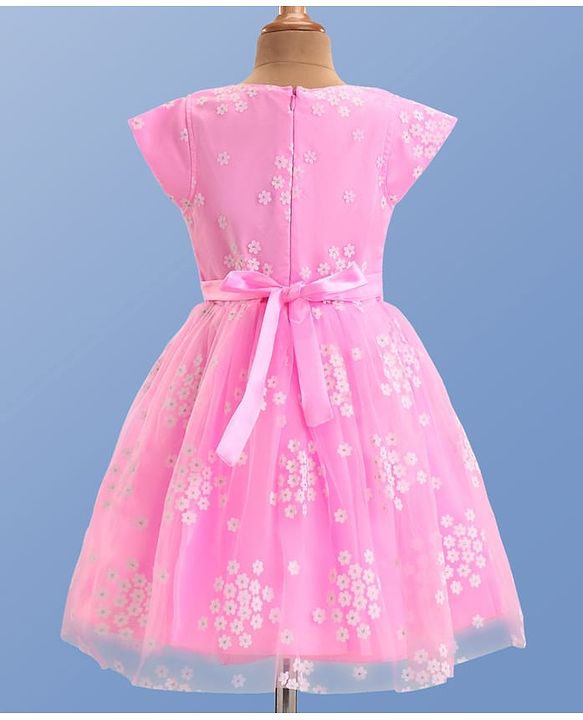 Pine Kids Woven Half Sleeves Floral Embroidered Party Frock - Pink