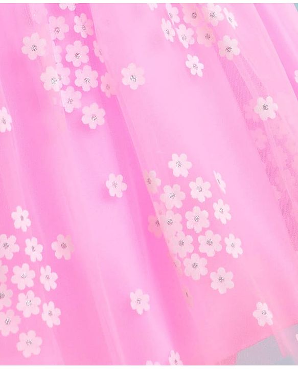 Pine Kids Woven Half Sleeves Floral Embroidered Party Frock - Pink