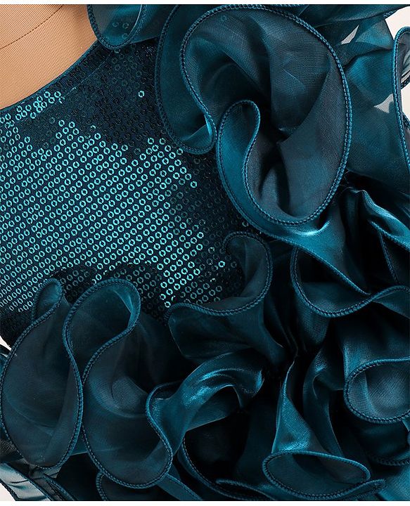 Pine Kids Woven Sleeveless Party Frock With Sequin & Frill Detailing - Teal Blue