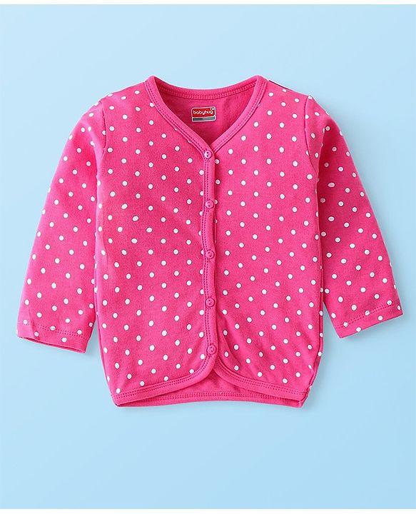 Babyhug 100% Interlock Cotton Knit Full Sleeves Front Open Antibacterial Vests with Polka Dot & Floral Print Pack of 3 - Orange Pink & White