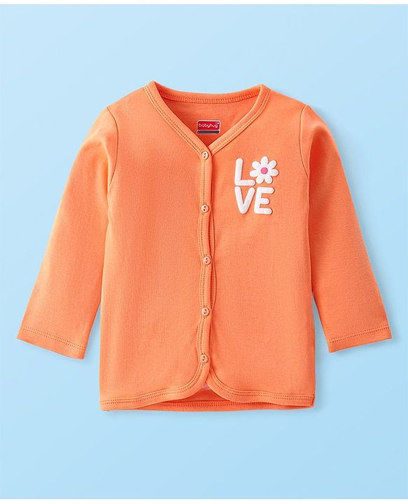 Babyhug 100% Interlock Cotton Knit Full Sleeves Front Open Antibacterial Vests with Polka Dot & Floral Print Pack of 3 - Orange Pink & White