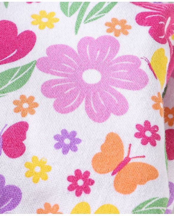Babyhug 100% Interlock Cotton Knit Full Sleeves Front Open Antibacterial Vests with Polka Dot & Floral Print Pack of 3 - Orange Pink & White
