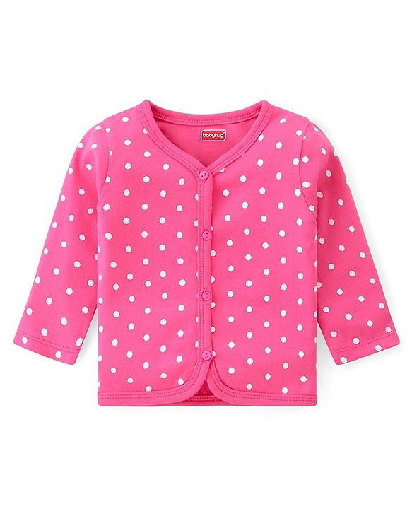 Babyhug 100% Interlock Cotton Knit Full Sleeves Front Open Antibacterial Vests with Polka Dot & Floral Print Pack of 3 - Orange Pink & White