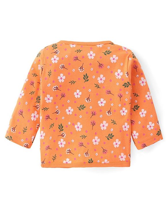 Babyhug 100% Interlock Cotton Knit Full Sleeves Front Open Antibacterial Vests with Polka Dot & Floral Print Pack of 3 - Orange Pink & White
