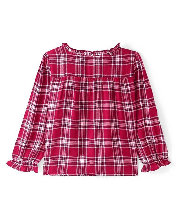 Babyhug Full Sleeves Top with Frill & Checks - Red