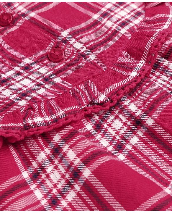 Babyhug Full Sleeves Top with Frill & Checks - Red