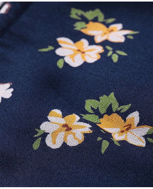 Babyhug Rayon Knit Full Sleeves Top with Elasticated Bottom & Floral Print - Navy Blue