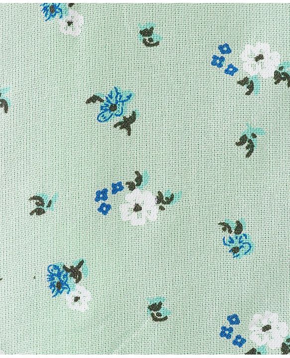 Babyhug Rayon Knit Full Sleeves Front Open Peter Pan Collared Top with Floral Print - Green