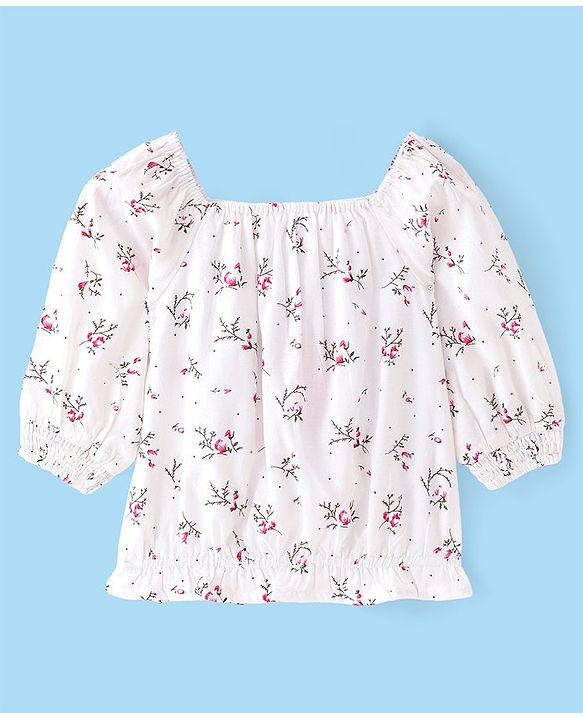 Babyhug Rayon Knit Full Sleeves  Top with  Floral Print - White