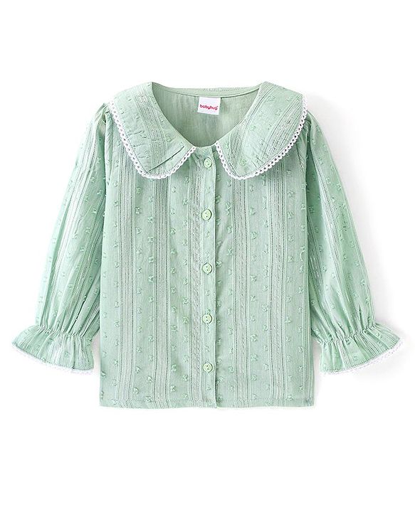 Babyhug Full Sleeves Collared Dobby Top - Green