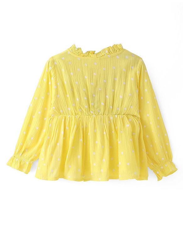 Babyhug Full Sleeves Top with Floral Embroidery - Yellow