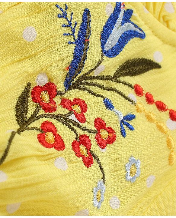 Babyhug Full Sleeves Top with Floral Embroidery - Yellow