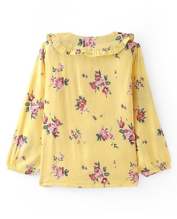 Babyhug Rayon Full Sleeves Front Open Top with Floral Print - Yellow