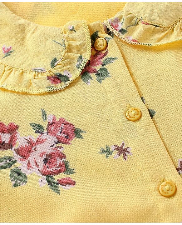 Babyhug Rayon Full Sleeves Front Open Top with Floral Print - Yellow