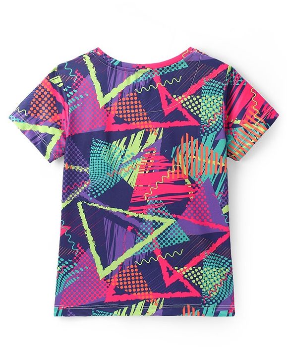 Pine Active Knit Half Sleeves T-Shirt Abstract Print - Multicolour