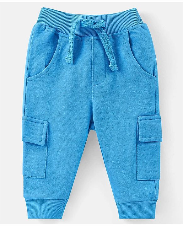 Babyhug Cotton Knit Full Sleeves Hooded T-Shirt & Lounge Pants Set With Dino Print - Blue