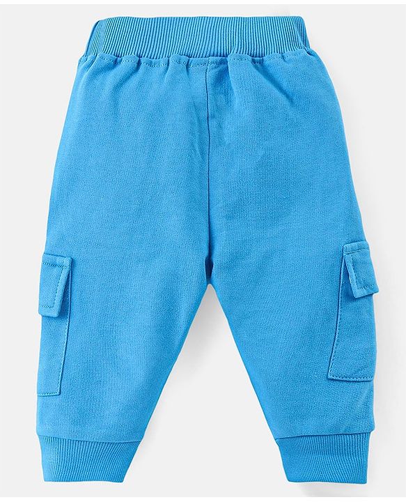 Babyhug Cotton Knit Full Sleeves Hooded T-Shirt & Lounge Pants Set With Dino Print - Blue