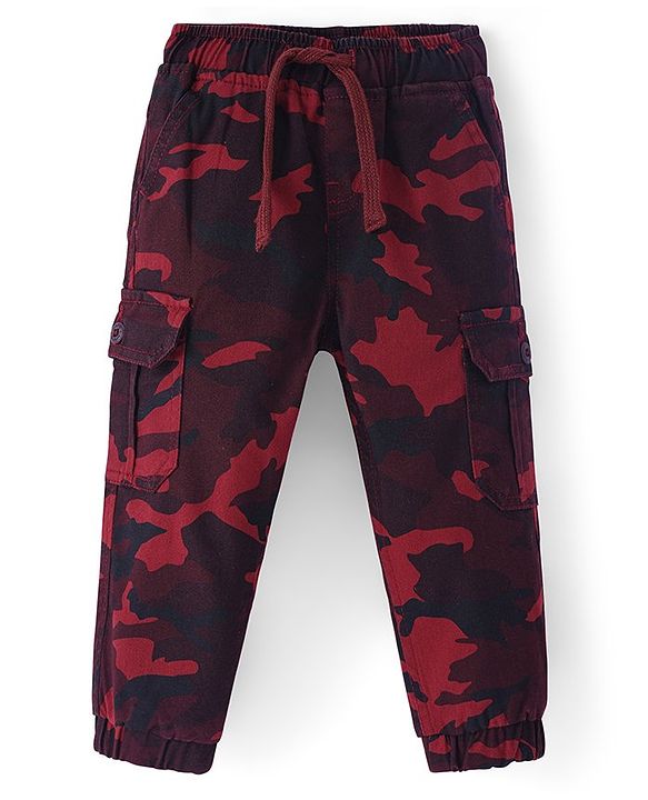 Babyhug Twill Full Length Printed Trouser - Red