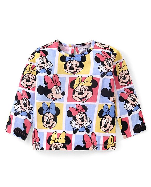 Babyhug Disney Cotton Knit Full Sleeves Night Suit With Minnie Mouse Print - White
