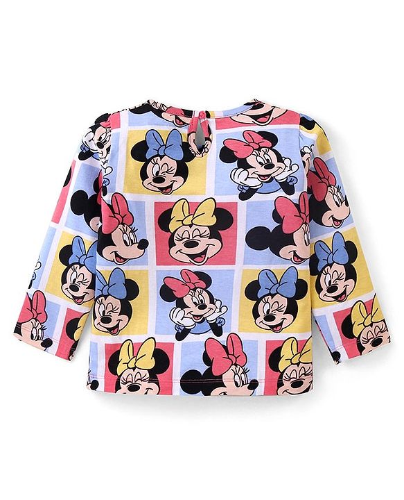 Babyhug Disney Cotton Knit Full Sleeves Night Suit With Minnie Mouse Print - White