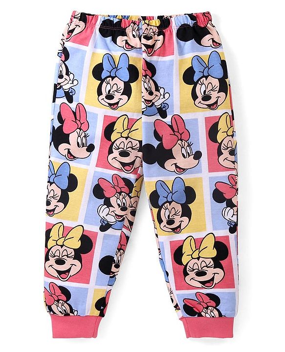 Babyhug Disney Cotton Knit Full Sleeves Night Suit With Minnie Mouse Print - White