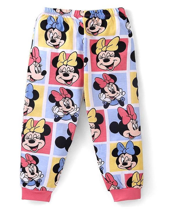 Babyhug Disney Cotton Knit Full Sleeves Night Suit With Minnie Mouse Print - White