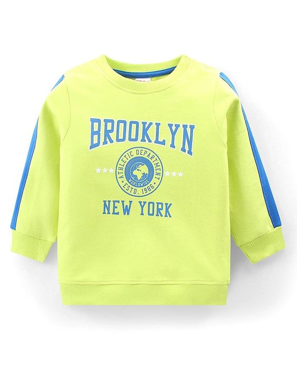 Babyhug Cotton Knit Full Sleeves T-Shirt & Lounge Pants Set With Text Print - Lime