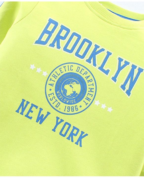 Babyhug Cotton Knit Full Sleeves T-Shirt & Lounge Pants Set With Text Print - Lime