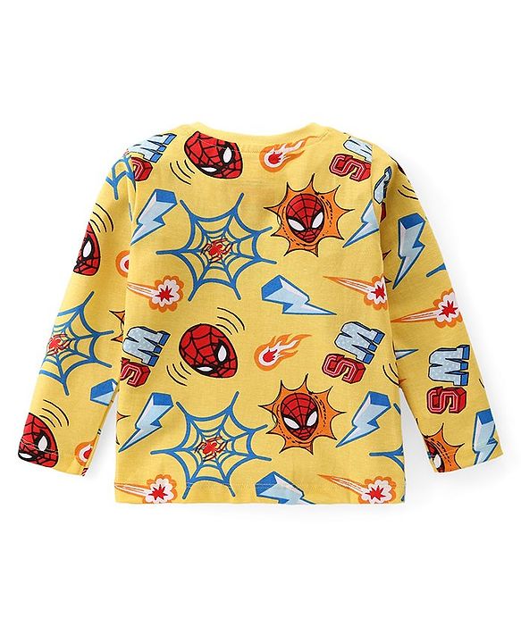 Babyhug Marvel Single Jersey Knit Full Sleeves Night Suit With Spider Man Print - Yellow
