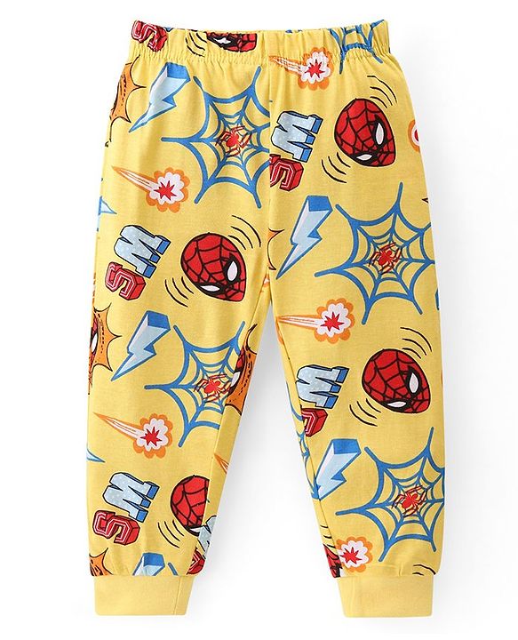 Babyhug Marvel Single Jersey Knit Full Sleeves Night Suit With Spider Man Print - Yellow