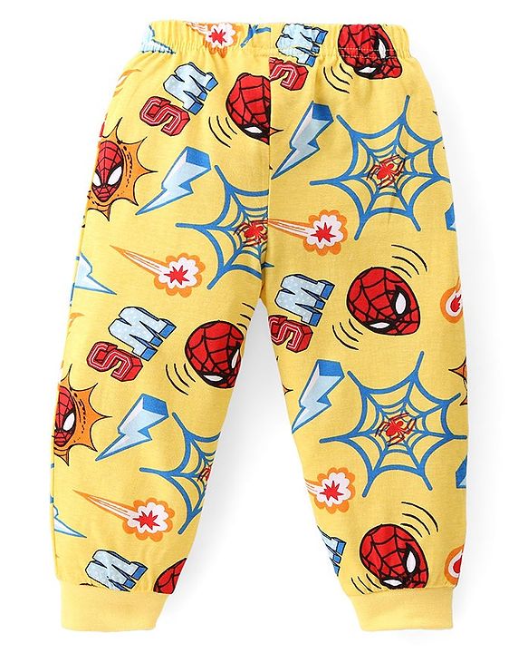 Babyhug Marvel Single Jersey Knit Full Sleeves Night Suit With Spider Man Print - Yellow