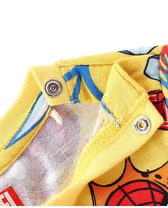Babyhug Marvel Single Jersey Knit Full Sleeves Night Suit With Spider Man Print - Yellow